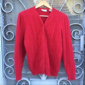 Vintage fuzzy angora red beaded cardigan sweater